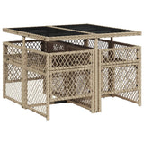 5 Piece Garden Dining Set with Cushions Beige Poly Rattan