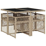 5 Piece Garden Dining Set with Cushions Beige Poly Rattan