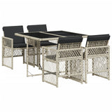 5 Piece Garden Dining Set with Cushions Light Grey Poly Rattan - Front View