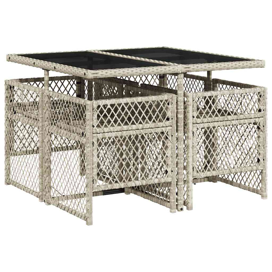 5 Piece Garden Dining Set with Cushions Light Grey Poly Rattan