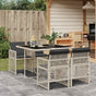 5 Piece Garden Dining Set with Cushions Light Grey Poly Rattan