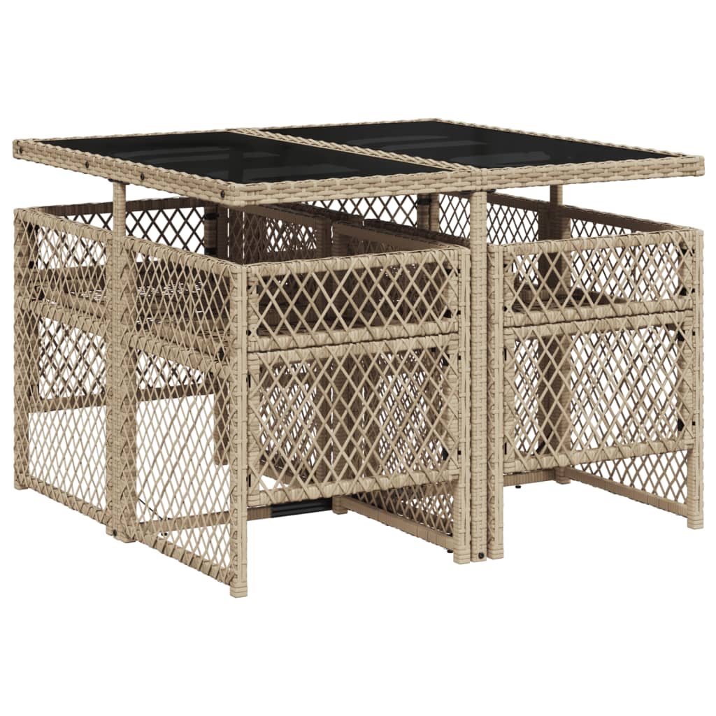 5 Piece Garden Dining Set with Cushions Beige Poly Rattan