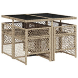 5 Piece Garden Dining Set with Cushions Beige Poly Rattan