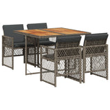 5 Piece Garden Dining Set with Cushions Grey Poly Rattan - Front View