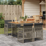 5 Piece Garden Dining Set with Cushions Grey Poly Rattan