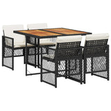 5 Piece Garden Dining Set with Cushions Black Poly Rattan - Front View