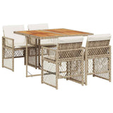 5 Piece Garden Dining Set with Cushions Beige Poly Rattan - Front View