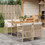 5 Piece Garden Dining Set with Cushions Beige Poly Rattan