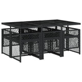 7 Piece Garden Dining Set with Cushions Black Poly Rattan