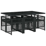 7 Piece Garden Dining Set with Cushions Black Poly Rattan