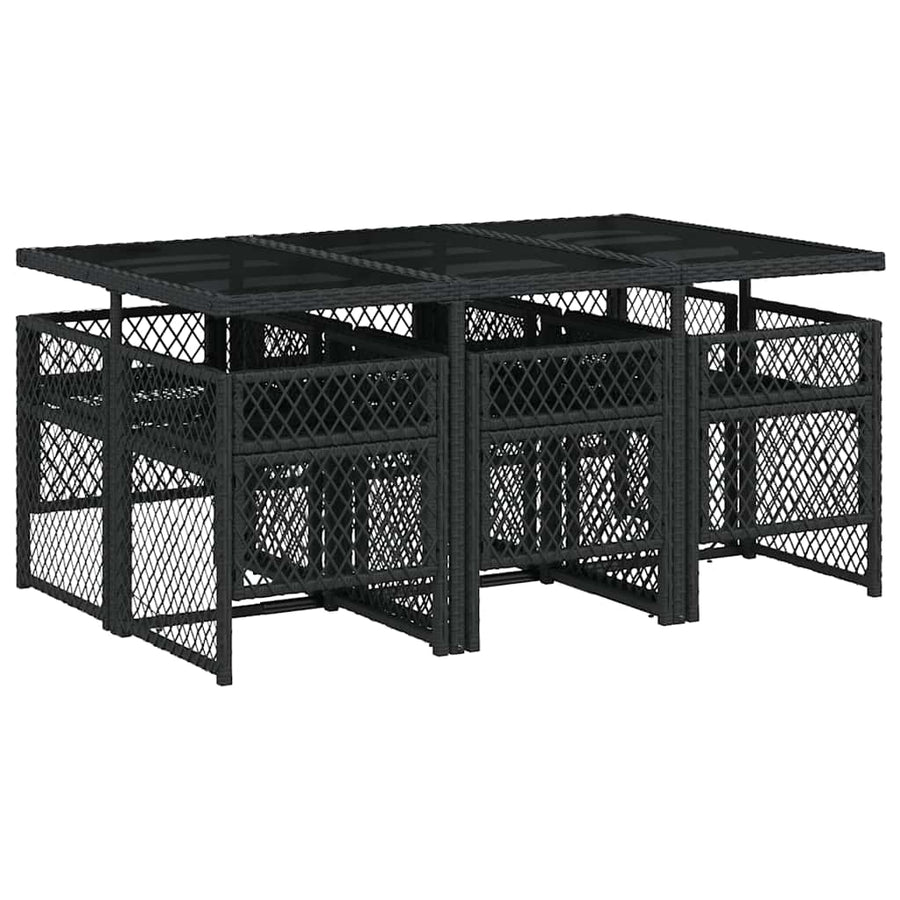 7 Piece Garden Dining Set with Cushions Black Poly Rattan