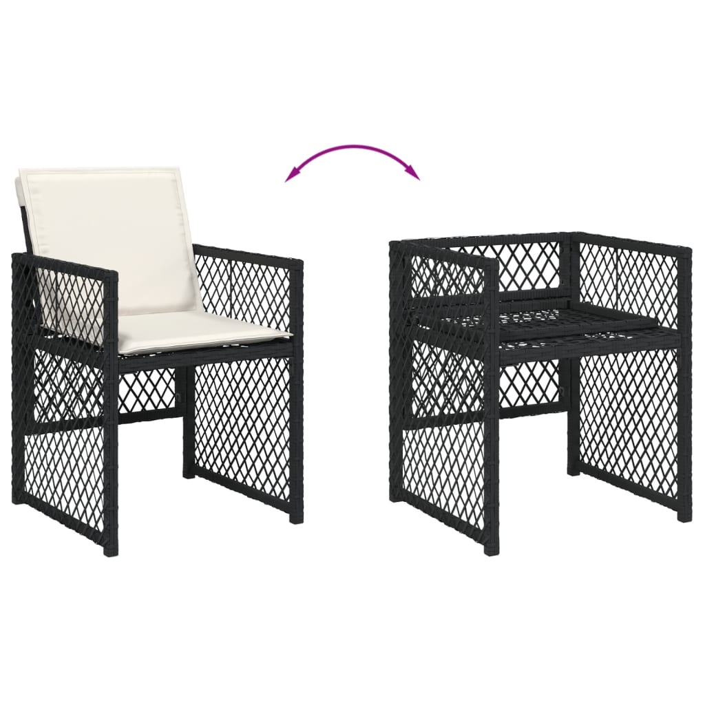 7 Piece Garden Dining Set with Cushions Black Poly Rattan