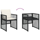 7 Piece Garden Dining Set with Cushions Black Poly Rattan - Rear View