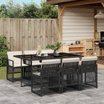 7 Piece Garden Dining Set with Cushions Black Poly Rattan