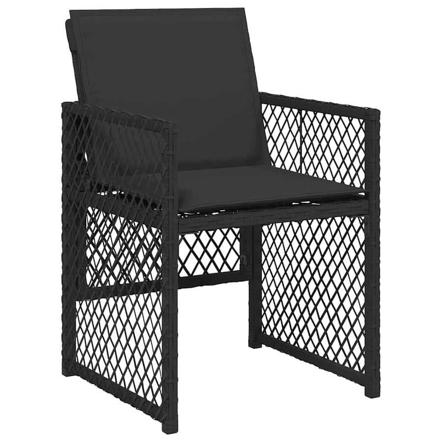 7 Piece Garden Dining Set with Cushions Black Poly Rattan