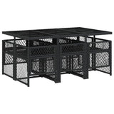 7 Piece Garden Dining Set with Cushions Black Poly Rattan