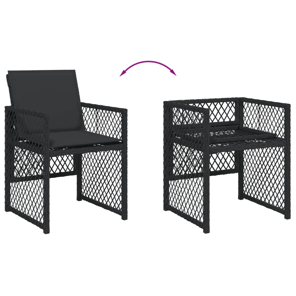 7 Piece Garden Dining Set with Cushions Black Poly Rattan