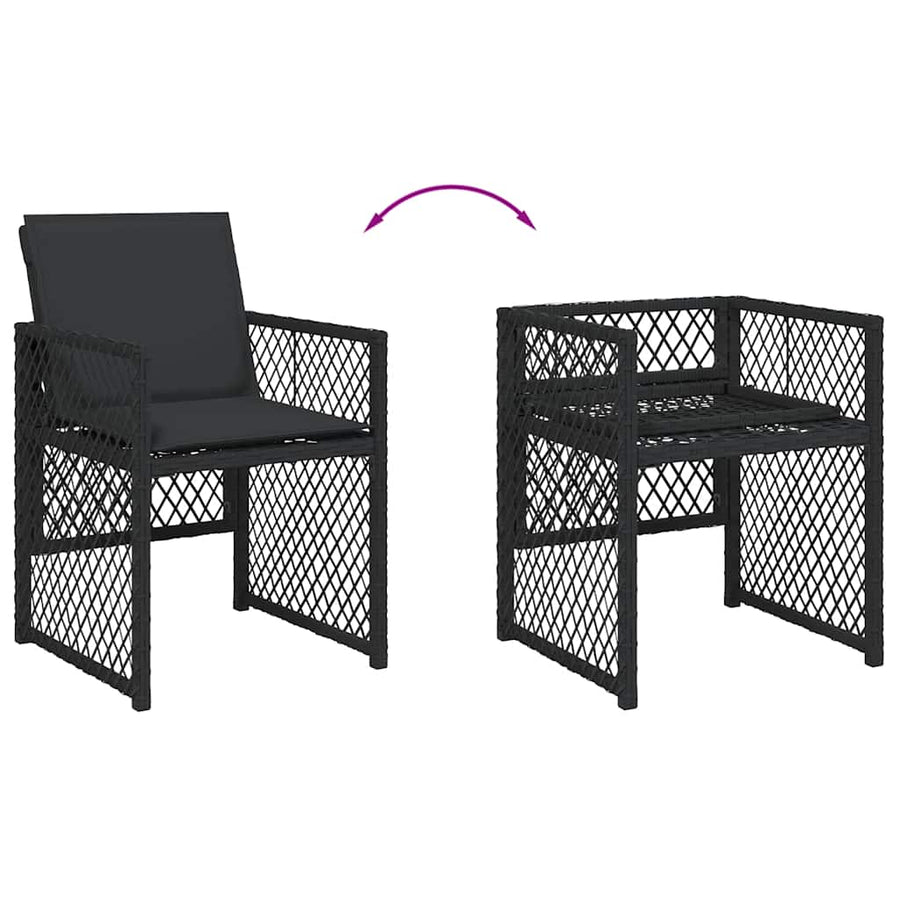 7 Piece Garden Dining Set with Cushions Black Poly Rattan