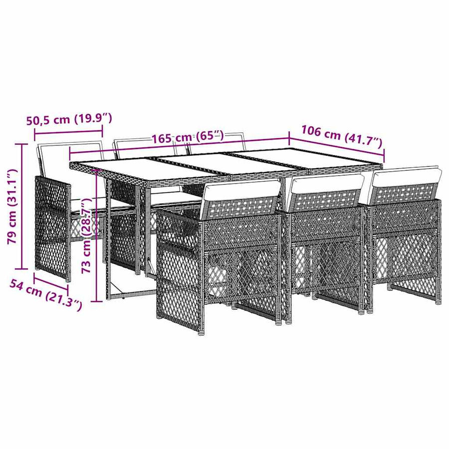 7 Piece Garden Dining Set with Cushions Black Poly Rattan