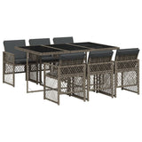 7 Piece Garden Dining Set with Cushions Grey Poly Rattan - Front View