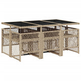 7 Piece Garden Dining Set with Cushions Beige Poly Rattan