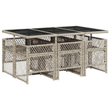 7 Piece Garden Dining Set with Cushions Light Grey Poly Rattan