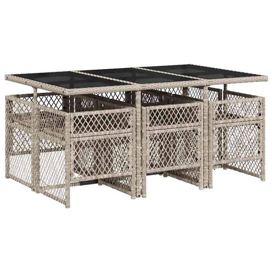 7 Piece Garden Dining Set with Cushions Light Grey Poly Rattan