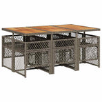 7 Piece Garden Dining Set with Cushions Grey Poly Rattan