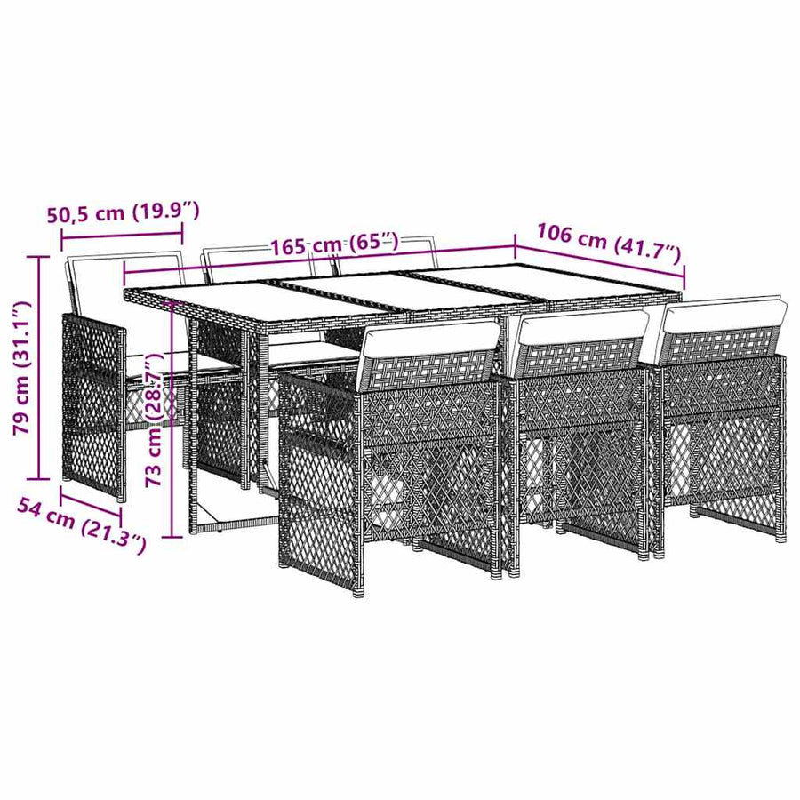 7 Piece Garden Dining Set with Cushions Grey Poly Rattan
