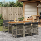 7 Piece Garden Dining Set with Cushions Grey Poly Rattan
