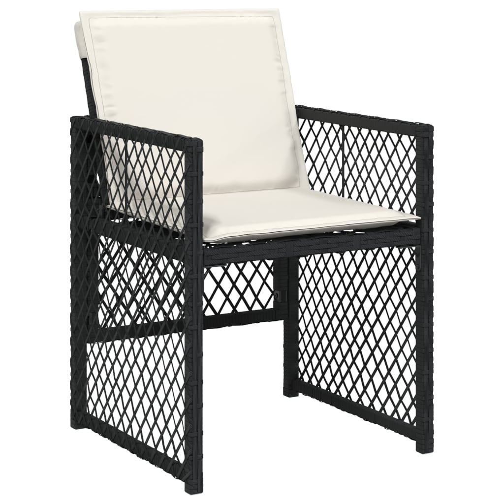 7 Piece Garden Dining Set with Cushions Black Poly Rattan