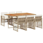 7 Piece Garden Dining Set with Cushions Beige Poly Rattan