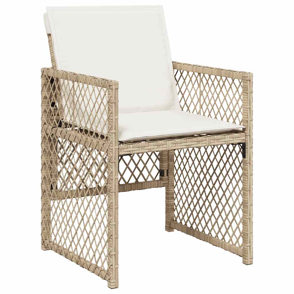 7 Piece Garden Dining Set with Cushions Beige Poly Rattan