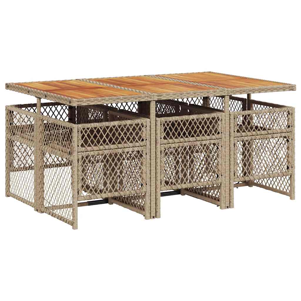 7 Piece Garden Dining Set with Cushions Beige Poly Rattan