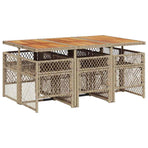 7 Piece Garden Dining Set with Cushions Beige Poly Rattan