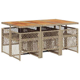 7 Piece Garden Dining Set with Cushions Beige Poly Rattan - 45-Degree Angle