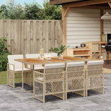7 Piece Garden Dining Set with Cushions Beige Poly Rattan