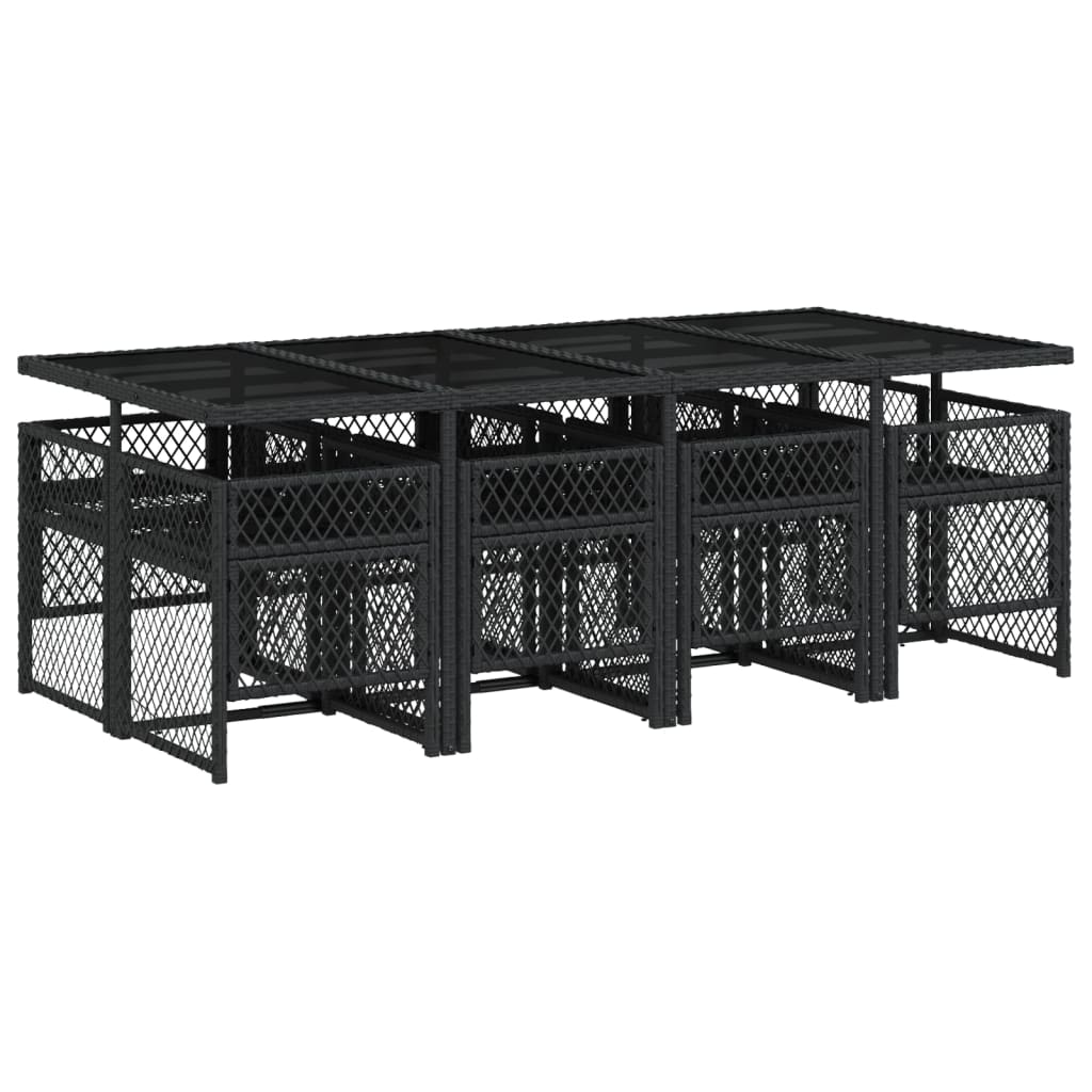 9 Piece Garden Dining Set with Cushions Black Poly Rattan