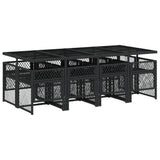 9 Piece Garden Dining Set with Cushions Black Poly Rattan