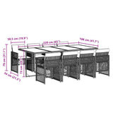 9 Piece Garden Dining Set with Cushions Black Poly Rattan - Extra Image