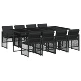 9 Piece Garden Dining Set with Cushions Black Poly Rattan