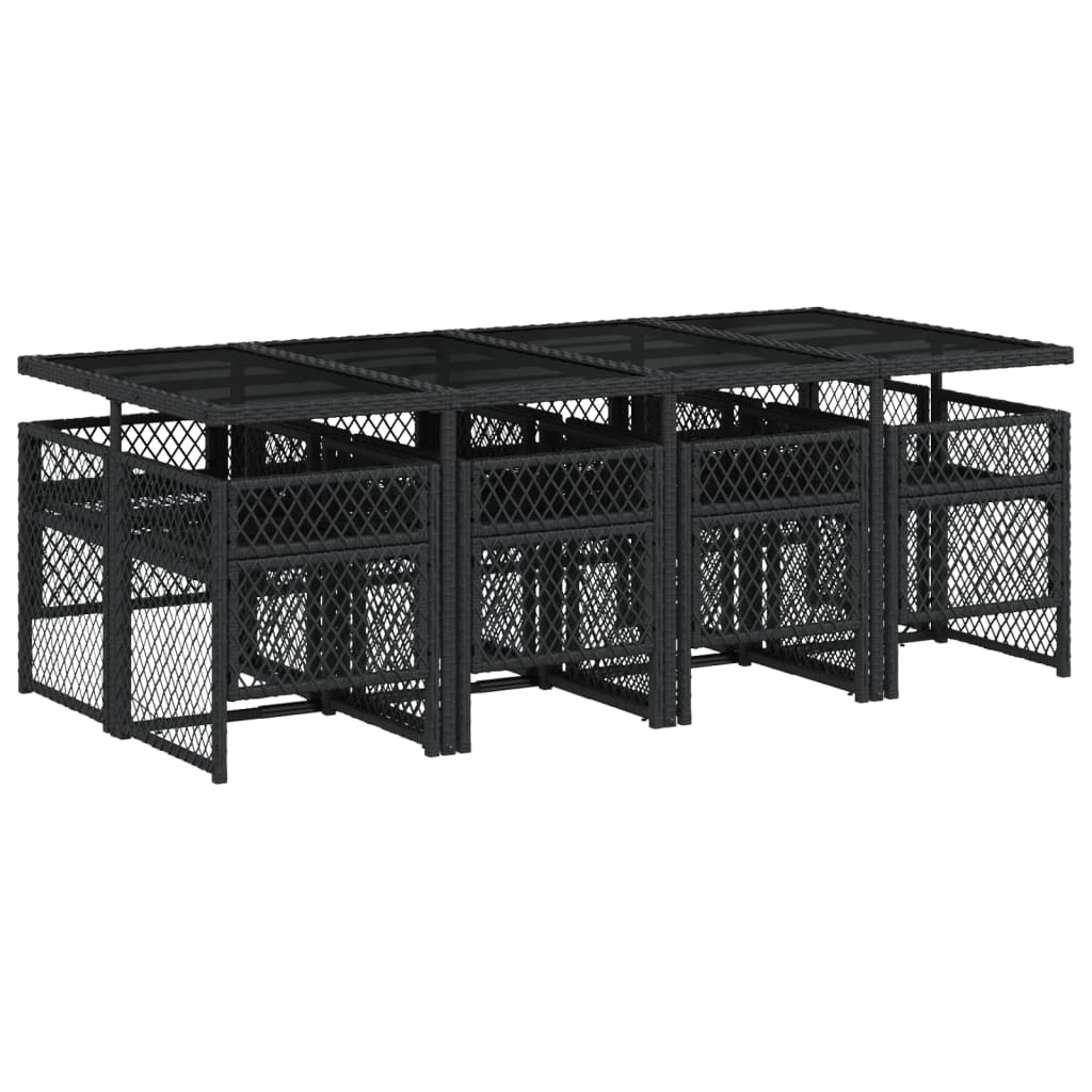 9 Piece Garden Dining Set with Cushions Black Poly Rattan