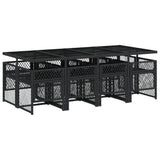 9 Piece Garden Dining Set with Cushions Black Poly Rattan