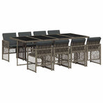 9 Piece Garden Dining Set with Cushions Grey Poly Rattan