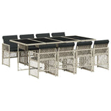 9 Piece Garden Dining Set with Cushions Light Grey Poly Rattan