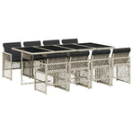 9 Piece Garden Dining Set with Cushions Light Grey Poly Rattan
