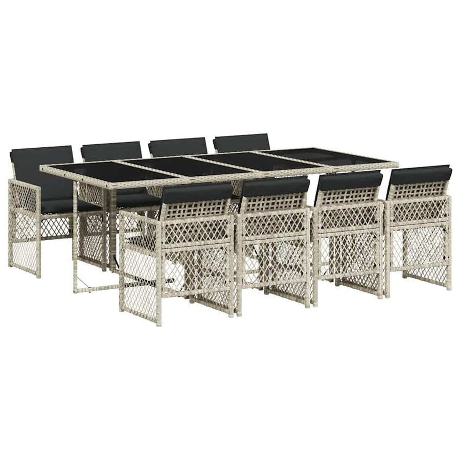 9 Piece Garden Dining Set with Cushions Light Grey Poly Rattan