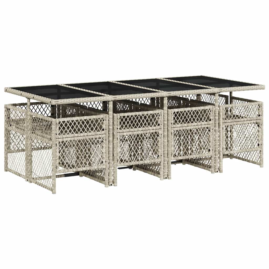 9 Piece Garden Dining Set with Cushions Light Grey Poly Rattan