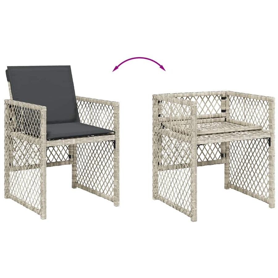 9 Piece Garden Dining Set with Cushions Light Grey Poly Rattan
