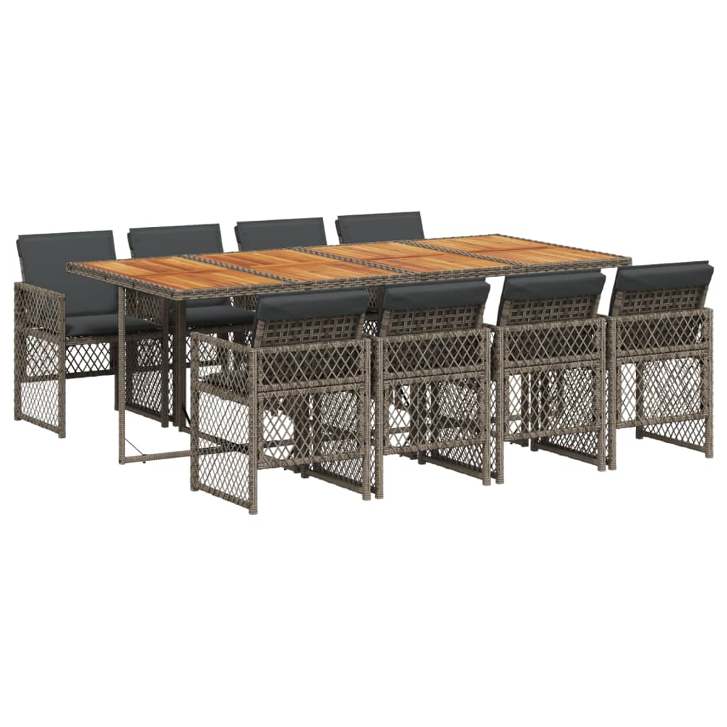9 Piece Garden Dining Set with Cushions Grey Poly Rattan